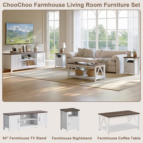 54" Farmhouse TV Stand with Storage Cabinet and Open Shelves, view 4