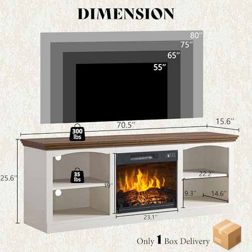 70" Fireplace TV Stand for TVs up to 80" One-Box Delivery, view 3