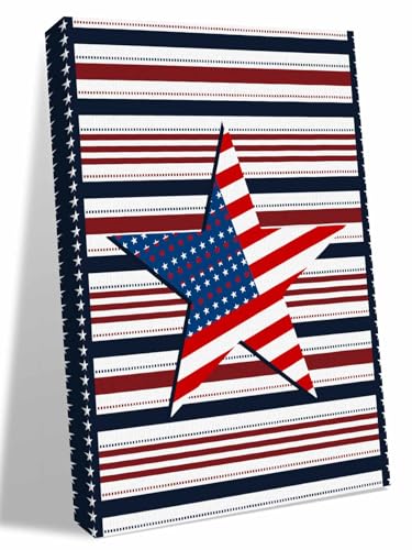 NuYeBiofx 4th of July USA Flag Star Canvas Wall Art Prints,48"x32" Framed Picture Artwork Patriotic Day Blue Red Stripes Printed Canvas Oil Painting for Living Room Bedroom Office,Ready to Hang