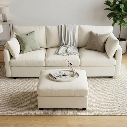 Sectional Cloud Couch for Living Room, Spring Cushion Seating, L Shaped Convertible Modular Sofa with Ottoman, Beige