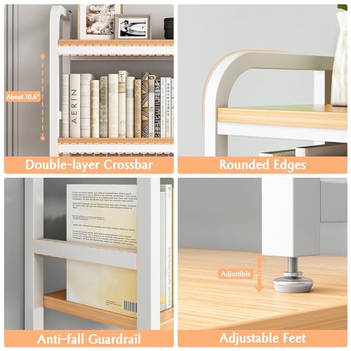 IOTXY 2-Tier Desktop Hutch Bookshelf, Metal Desk Shelf, White, 45.3" W, view 4