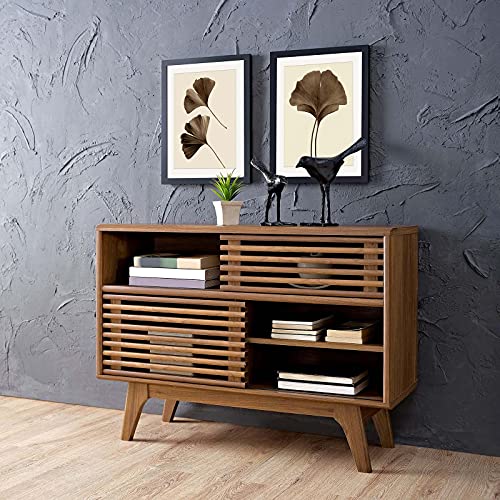 Render Mid-Century Modern Two-Tier Display Stand in Walnut, view 3