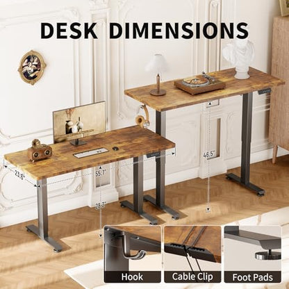 55 Inch Large Electric Standing Desk, Gaming Table, Brown, view 4