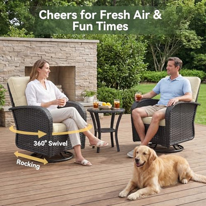 10-Piece Patio Furniture Set with 44” Fire Pit Table, Widen Armrests Wicker Rattan Outdoor Sectional Sofa with Swivel Chairs, Outdoor Patio Furniture Set with Thick Cushions & Ottoman, Beige