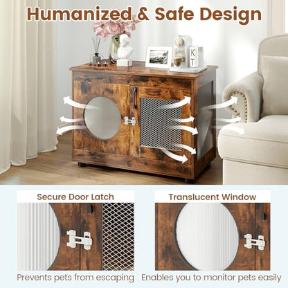 32.5 Inches Wooden Dog Crate Furniture, view 6