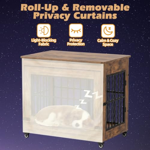 Wooden Dog Crate Furniture, Indoor Dog Kennel Rustic Brown M, view 4