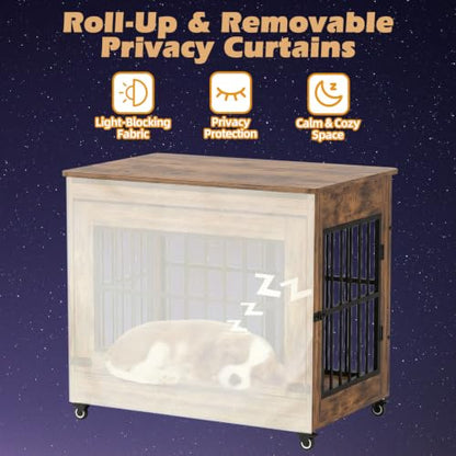 Wooden Dog Crate Furniture, Indoor Dog Kennel Rustic Brown M, view 4