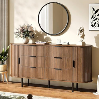 63" Wide Fluted 6 Drawer Dresser for Bedroom, view 2