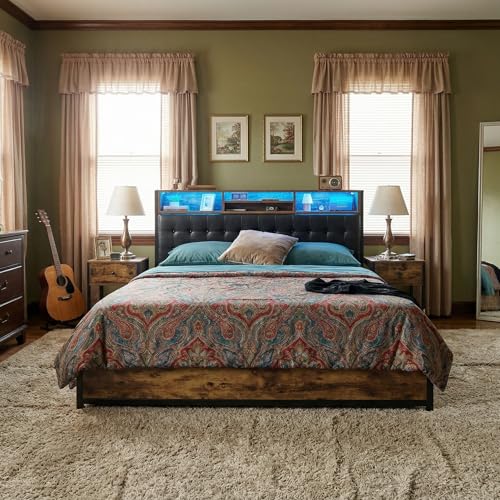 King Bed Frame with 4 Drawers, Charge Station & LED Lights, view 7