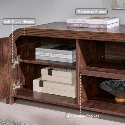 70" Modern TV Stand with Large Storage, Dark Walnut, view 6