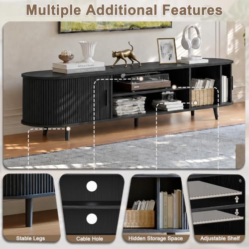 62.8" Mid Century Modern TV Stand with Fluted Sliding Doors, view 4