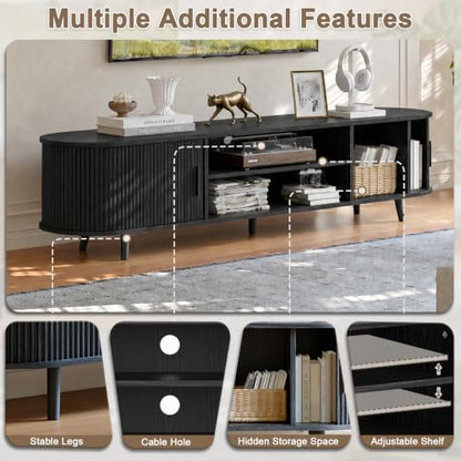 62.8" Mid Century Modern TV Stand with Fluted Sliding Doors, view 4