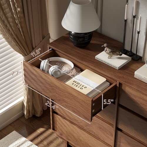 8 Drawer Walnut Dresser for Bedroom, 53" Wide Mid Century Modern Dresser, view 8