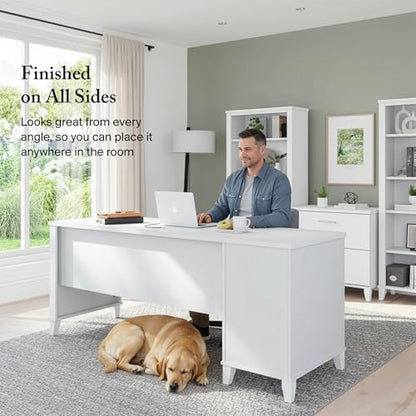 72-inch Home Office Desk with Drawers, Large Computer Table for Personal Workspace, Somerset Collection, White