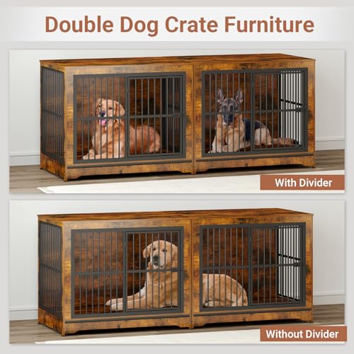 86" Double Dog Crate Furniture, Corner Dog Kennel Furniture, view 5
