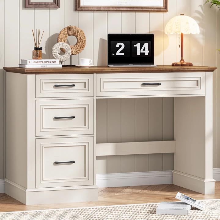 Farmhouse 47" Executive Desk with 3 Drawers, Unique White