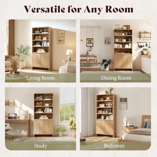71" Modern Wood Bookcase with Storage Cabinets, Nature Oak, view 6