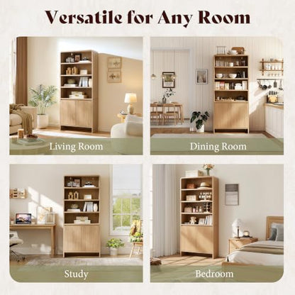 71" Modern Wood Bookcase with Storage Cabinets, Nature Oak, view 6