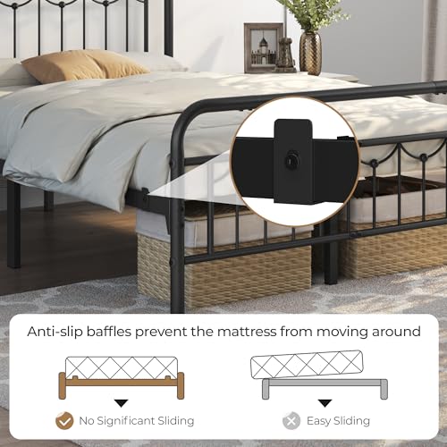 Full Metal Bed Frame with Vintage Spindle Headboard Black, view 6