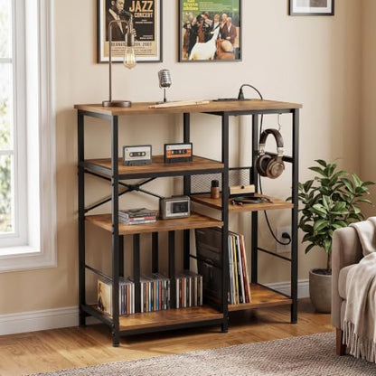 Record Player Stand with 300+ Vinyl Storage Shelves, Rustic Brown, view 2