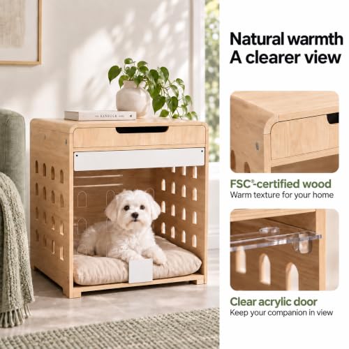 Modern Dog Kennel Furniture Wooden Crate with Charging Station End Table, view 6
