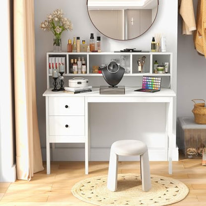 White Desk with Drawers & Hutch, Home Office Desk with Charging Station, view 8