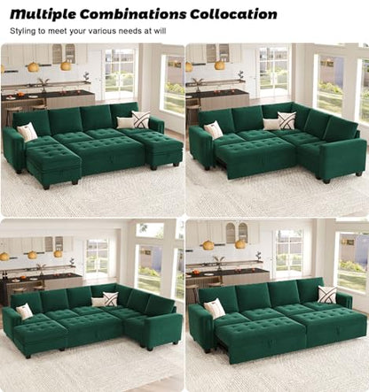 Pull Out Sofa Bed Module Part for Modular Sectional Sleeper Sofa Armless Loveseat with Pull Out Bed for Sectional Couch Green