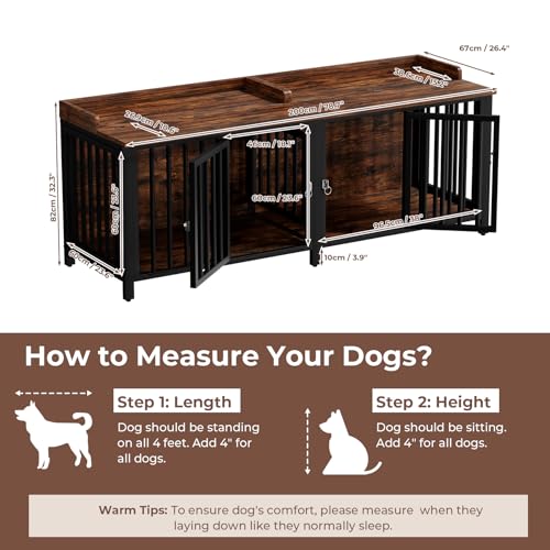 78.7" Dog Crate Furniture for 1 or 2 Dogs with 4 Doors, view 3