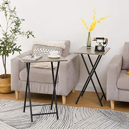 Folding TV Tray Tables, Set of 2 Side Table for Small Space, Industrial Snack Tables for Eating at Couch, Stable Metal Frame, Easy Assembly, Space Saving, Greige and Black BG25BZ01