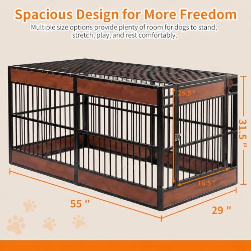 Furniture Style Dog Crate, 55" Large Wooden Metal Dog Kennel, view 3