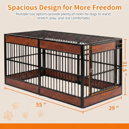Furniture Style Dog Crate, 55" Large Wooden Metal Dog Kennel, view 3