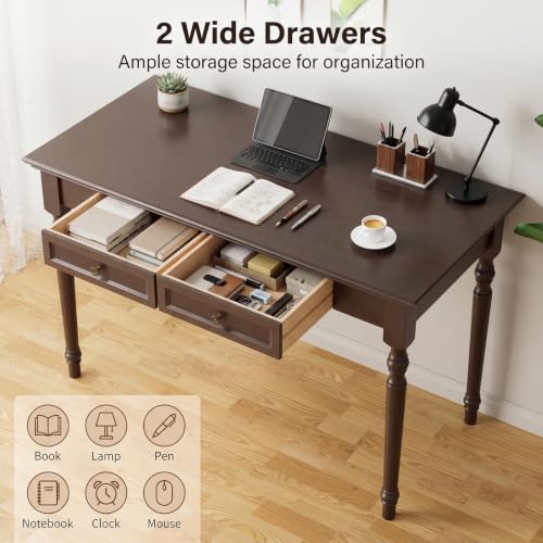 ADORZ Walnut Writing Desk with Drawers, 47 Inch, view 4