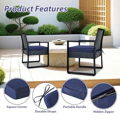 Outdoor Chair Cushions Set of 4 -Waterproof Outdoor Seat Cushions for Patio Furniture, Patio Chair Cushion with Handle and Ties, Square Out Door Chair Pads,19" x 19" x 3", Navy Blue