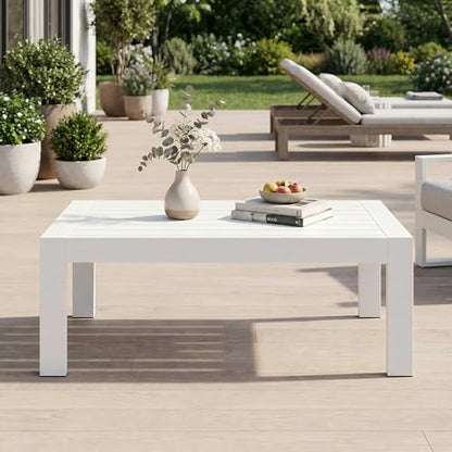 Aluminum Outdoor Coffee Table, All-Weather Rectangle Metal Patio Coffee Table Furniture for Balcony, Garden, Indoor or Outdoor Use, White
