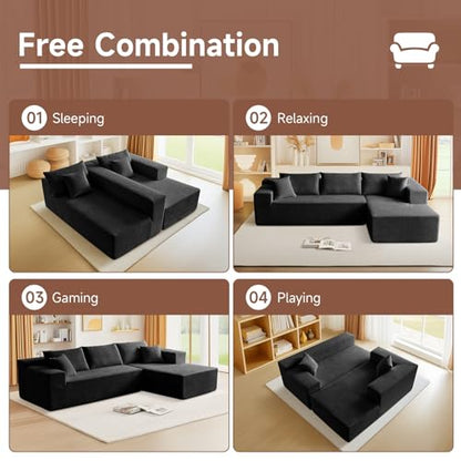 103” L Shaped Cloud Sectional Boneless Couches for Living Room, Modern Modular Sofa Couch with Chaise, Comfy Deep Seat Living Room Furniture Set, No Assembly, Black