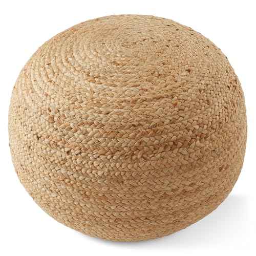 Hand-Braided Jute Pouf Ottoman Footrest, 19" W x 19" D x 10-1/2" H, Round, view 6