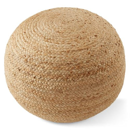 Hand-Braided Jute Pouf Ottoman Footrest, 19" W x 19" D x 10-1/2" H, Round, view 6