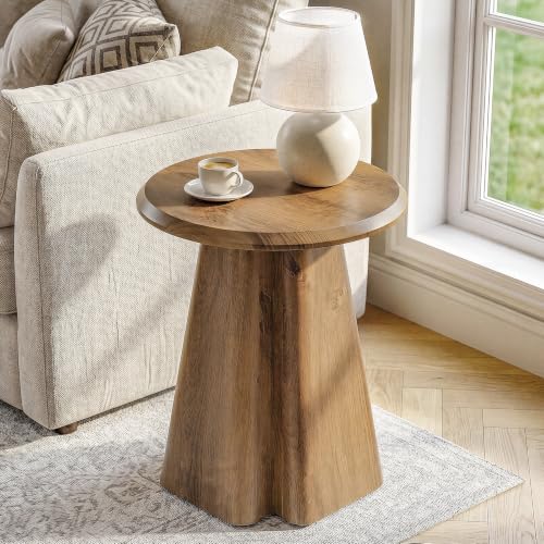 Round End Table with Fluted Pedestal Base | 23.6" Wooden Side Table, Sturdy Modern Accent Table for Living Room, Small Spaces, Bedroom