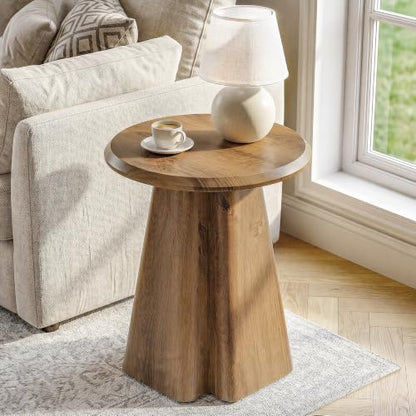 Round End Table with Fluted Pedestal Base | 23.6" Wooden Side Table, Sturdy Modern Accent Table for Living Room, Small Spaces, Bedroom