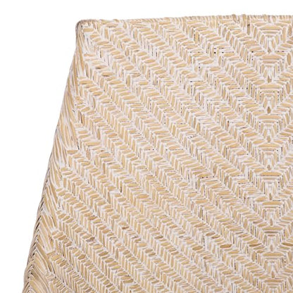 SAFAVIEH Home Collection – Rikan White Washed Rattan Arm Chair with Ivory Seat Cushion, Modern Curved Silhouette, Fully Assembled (ACH4907A)