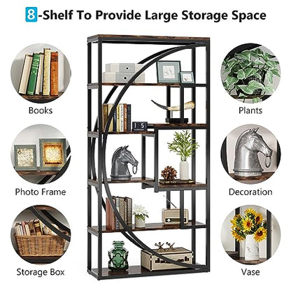 Tribesigns Bookshelf, Industrial 5-Tier Etagere Bookcase, 70.8 inch Tall Bookshelf with 8 Open Storage Shelf, Book Shelf Display Tack Shelving Unit for Home Office Living Room, Rustic Brown