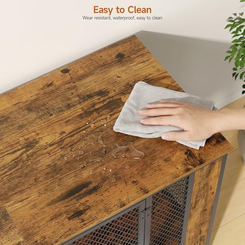 87" Brown Dog Crate Furniture TV Stand with 3-Room Kennel, view 4