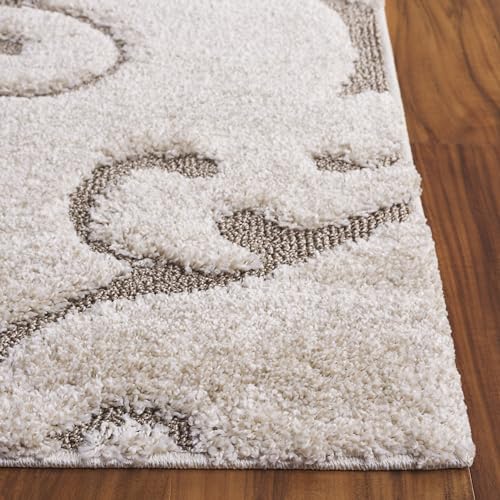 SAFAVIEH Florida Shag Collection Accent Rug - 3'3" x 5'3", Cream & Beige, Scroll Design, Non-Shedding & Easy Care, High-Low Plush Pile, Ideal for Living Room, Bedroom, Dining Space (SG455-1113)