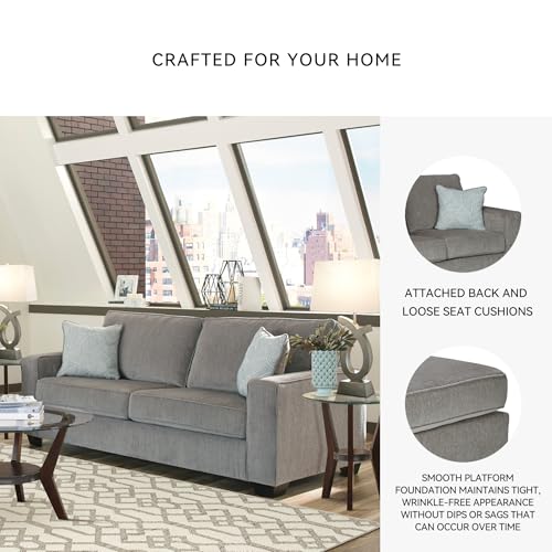 Signature Design by Ashley Altari Sofa, Couches for Living Room with 2 Accent Pillows, Chenille Fabric Upholstery, Anti-Sag Platform Foundation for Daily Use, Alloy Light Gray, 85 Inches