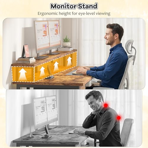 Computer Desk with 55" Long Monitor Stand, 18"Ample Printer Space, view 7