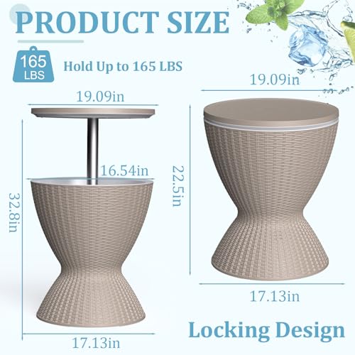 Outdoor Side Table, Cooler Bar Table, Weather Resistant Patio End Tables, Patio Furniture for Garden, Porch, Pool, Lawn, Backyard or Indoor