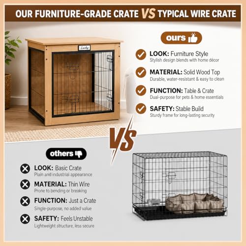 28-Inch Dog Crate Furniture for Small Dogs, Wooden Indoor Kennel, Oak, view 7