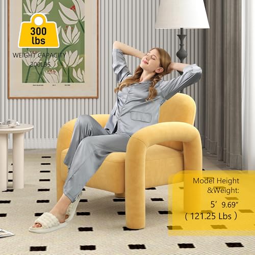 Modern Accent Chair, Comfy Velvet Upholstered Armchair, Cozy Vanity Chair Single Sofa, Tufted Barrel Chair Reading Chair for Living Room, Bedrooms, Corner（Mustard）