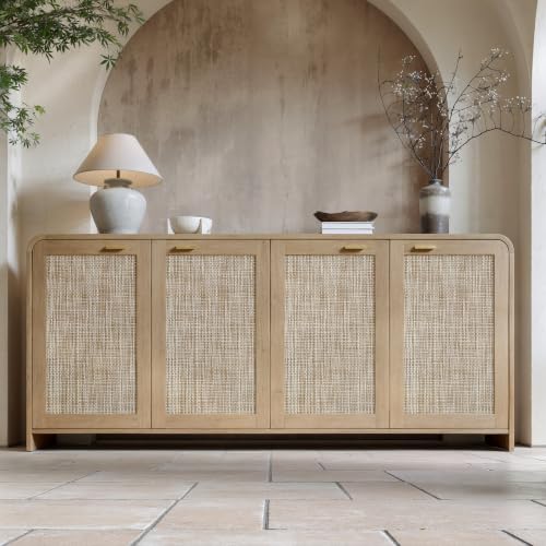 67" Rattan Sideboard Buffet Cabinet with Storage, Natural Oak, view 2