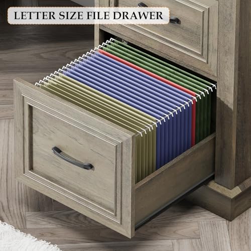Farmhouse 47" Executive Desk, Computer Desk with Drawers and File Drawer, Workstation Computer Desk with Charging Station for Home Office,Study,（Dark Grey